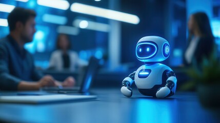 Fototapeta premium Futuristic Robot Assistant Helping in Modern Office Environment