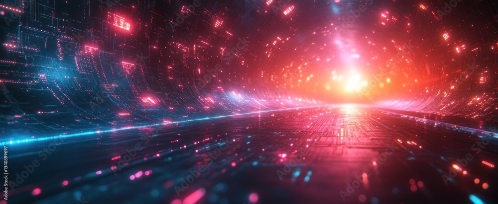Poster futuristic digital wave background with neon colors circuit board technology and ai elements