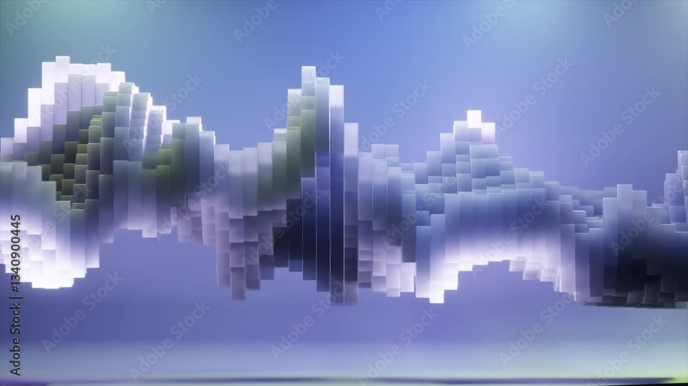 Aufkleber dynamic geometric wave transforming through cubic forms against reflective blue backdrop, generating