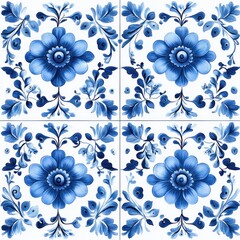Seamless Blue Floral Tile Pattern Vintage Dutch Delftware Hand-Painted Ceramic Art