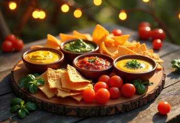 vibrant savory snack platter featuring multiple colorful dipping ideal parties gatherings, appetizer, arrangement, artisan, basket, bite, cuisine, culinary