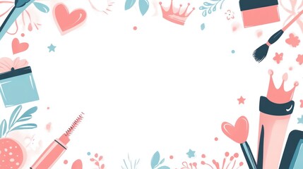 Cute Cosmetics Illustration, Gift, Floral Border, for Promotion