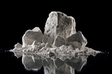 chalk to stone on a dark background. concept of production, mining and use of chalk