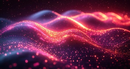 Futuristic Digital Artwork Vector Design Glowing Neon Circuits Waves Abstract Technology Concept
