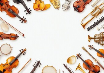 Musical Instruments Watercolor Illustration Orchestra Frame Background