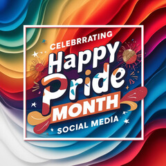 Happy Pride Month colorful background design with text 