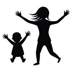 Mother and child playing silhouette on white background vector, Symbol of family, child, dance, happy mother's day
