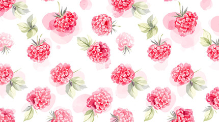 Watercolor pattern featuring raspberries white background