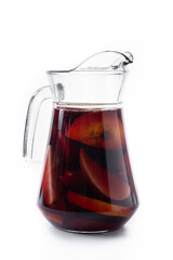 Refreshing Summer Citrus Fruit Sangria in crystal jar isolated on white background