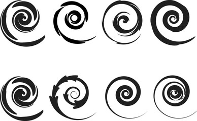 Swirl paint brush vector set, Spiral sketch drawing vector illustration