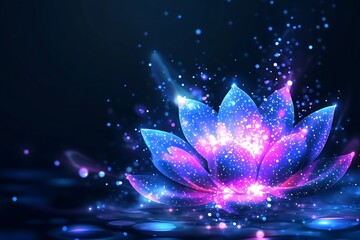 Iridescent digital bloom pulses with violet and teal neon veins floating in a starry black void blending natures grace with a futuristic cyber glow