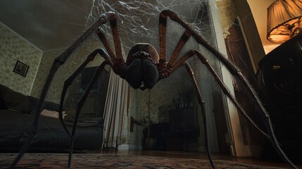 Giant Spider in Abandoned House - Horror Movie Still