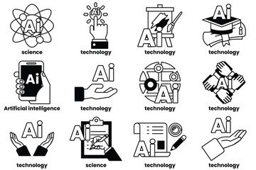 Set of illustrations in the concept of Artificial Intelligence and things in line art style