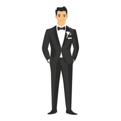 Groom in wedding suit illustration tuxedo style vector