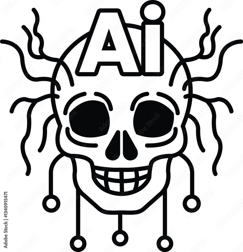 Poster skull with a smile on it and the letters ai above it