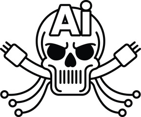 skull with a wire sticking out of it with the letters AI above it
