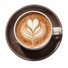 Obraz premium Coffee Latte Art in White Mug on Brown Plate, transparent background