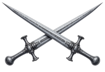 Crossed Silver Swords with Intricate Details and a transparent background