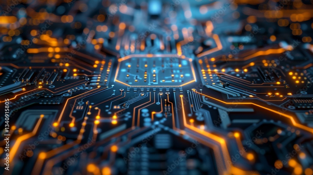 Poster exploring the intricate details of circuit board circuits in modern technology for data protection a