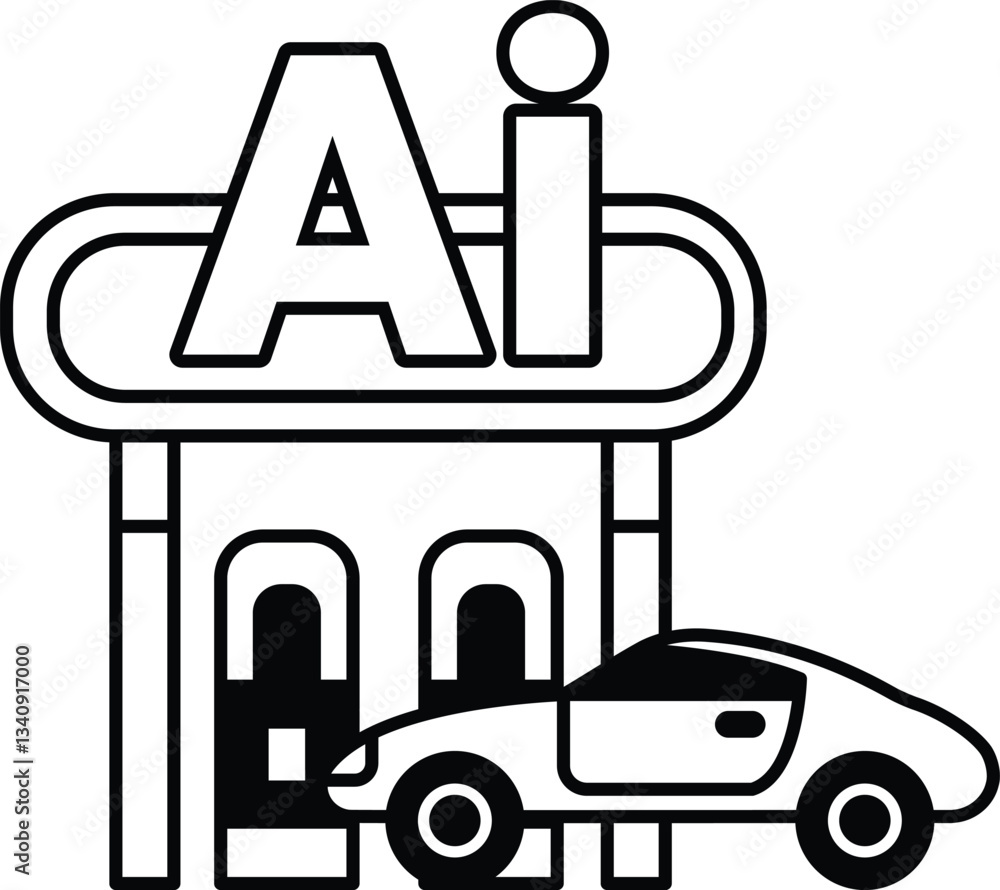 Poster car is parked in front of a building with the letters ai on it