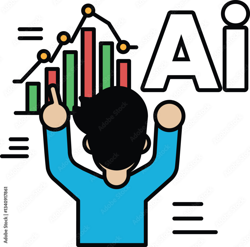 Poster a man is pointing at a chart with the word ai in the background