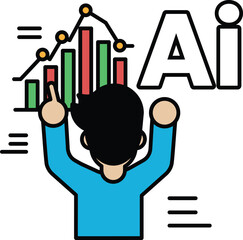 A man is pointing at a chart with the word AI in the background