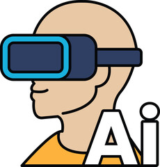 A man wearing a virtual reality headset with the letters AI on his head