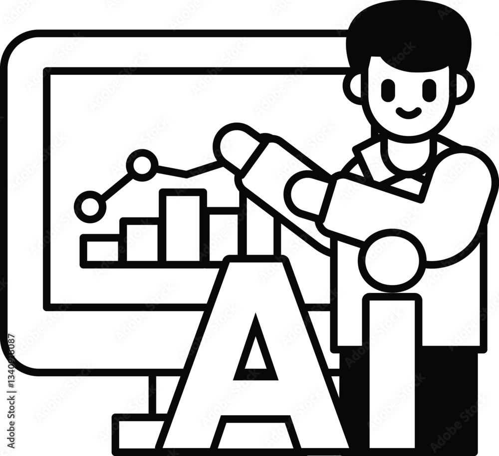 Poster he is pointing to the letters and smiling with the letters