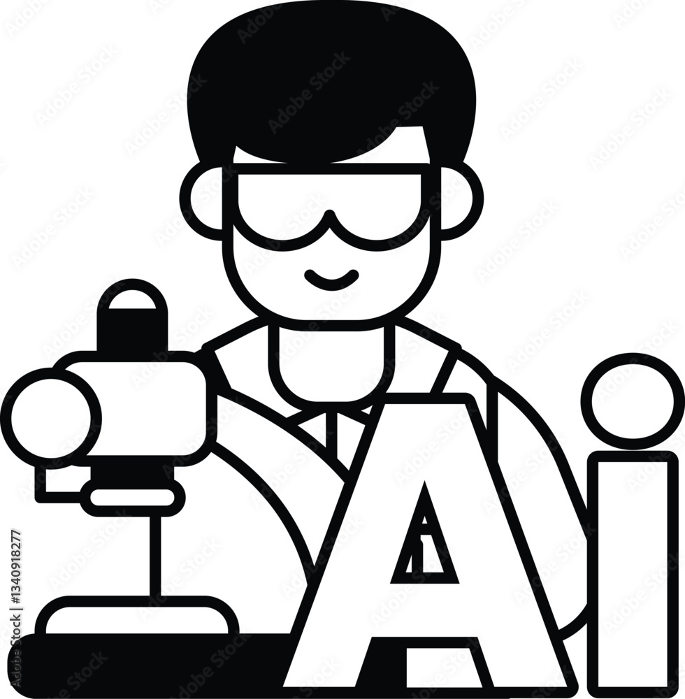 Poster a man in a lab coat is holding a microscope and smiling