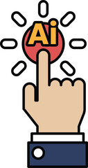 A hand pointing to a red button with the word AI on it