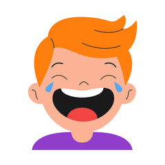 Laughing boy with tears of joy. Vector illustration.