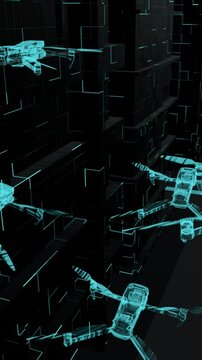 drone squad, Quadro copters, hologram, control system, high-tech technology, military technology, background, abstraction