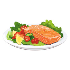 Salmon Steak in a plate with salad salmon illustration food vector