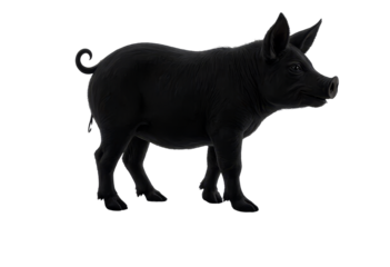 Full body of a black pig with a transparent background