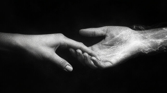Silent Understanding: A close-up of two people&acirc;s hands resting near each other, fingers barely touching but deeply connected.