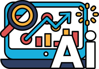 A computer monitor with a magnifying glass on it