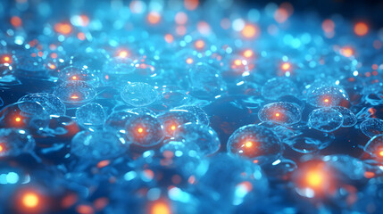 Striking blue and orange background in a scientific abstract visualization of scalar particles and their dynamics in the realm of physics.