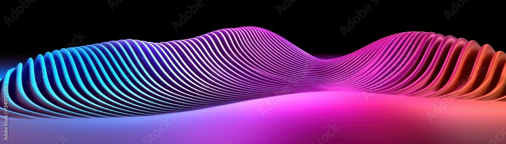 Poster abstract striped waves surface with vibrant gradient colors and smooth lines under black backdrop