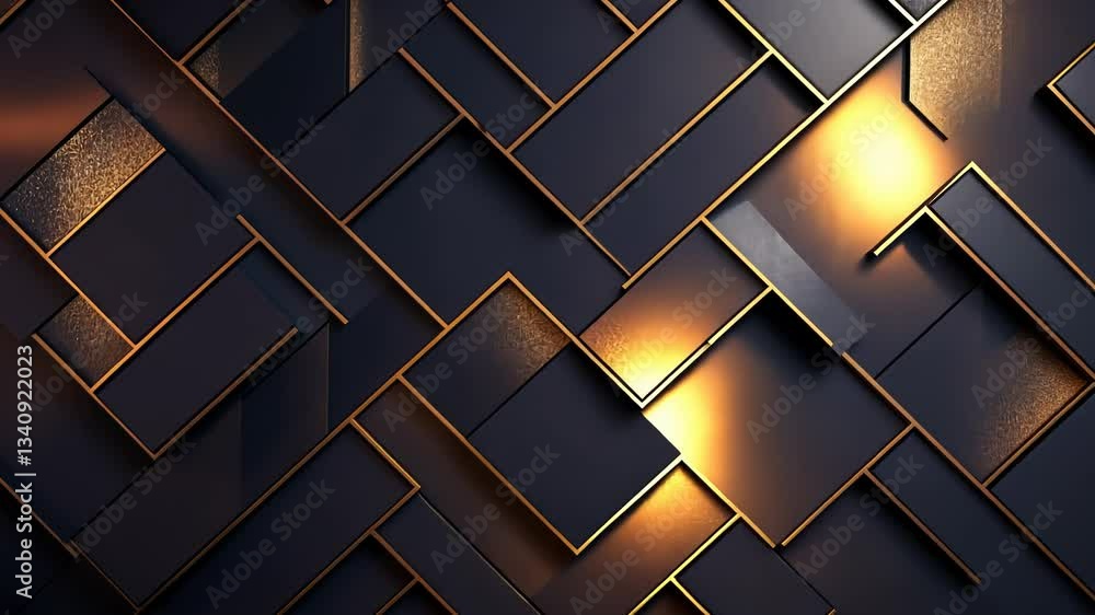 Poster abstract geometric pattern with overlapping rectangles and golden accents