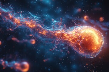 Sperm Swimming Towards Ovum for Fertilization in Macro Photography Style