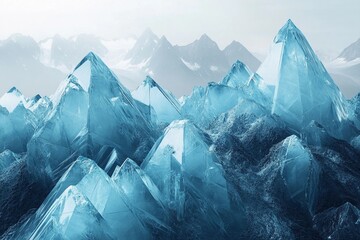 Obraz premium Stunning ice mountains reflecting sunlight in a remote frozen landscape during the winter season