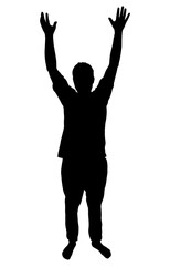 Silhouette of man with raising arms. Vector illustration