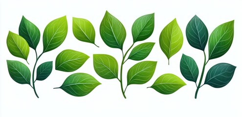 Green Leaves Icon Set, Minimalistic Leaf Shapes for Eco, Organic, Vegan, Healthy Food, Environment and Spa Concepts