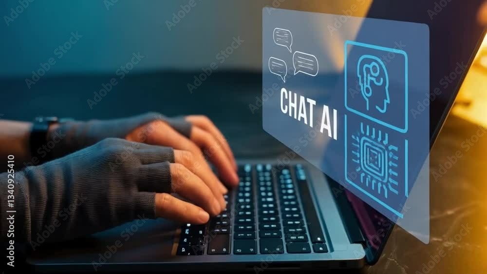 Poster futuristic businessman interacting with ai chatbot: openai powered intelligent virtual assistant, se