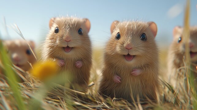 Lemmings. Dwarf Hamster - Small Mammal in the Swedish Prairie Habitat