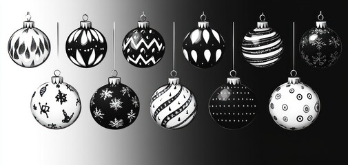 Minimalist Black and White Christmas Ornaments and Decorations for New Year Holiday