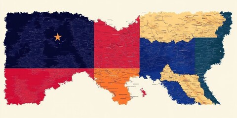 Minimalist French Map Design on Vibrant Flag Background