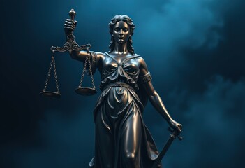 Statue of Lady Justice Holding Scales and Sword  

