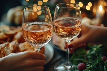 Cozy Wine Dinner Gathering with Friends and Elegant Food in Soft Natural Lighting