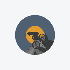 Mountain bike logo emblem vector image.downhill logo  backfround vector.Will be perfect for t-shirts, textile, banner, postcard, poster.